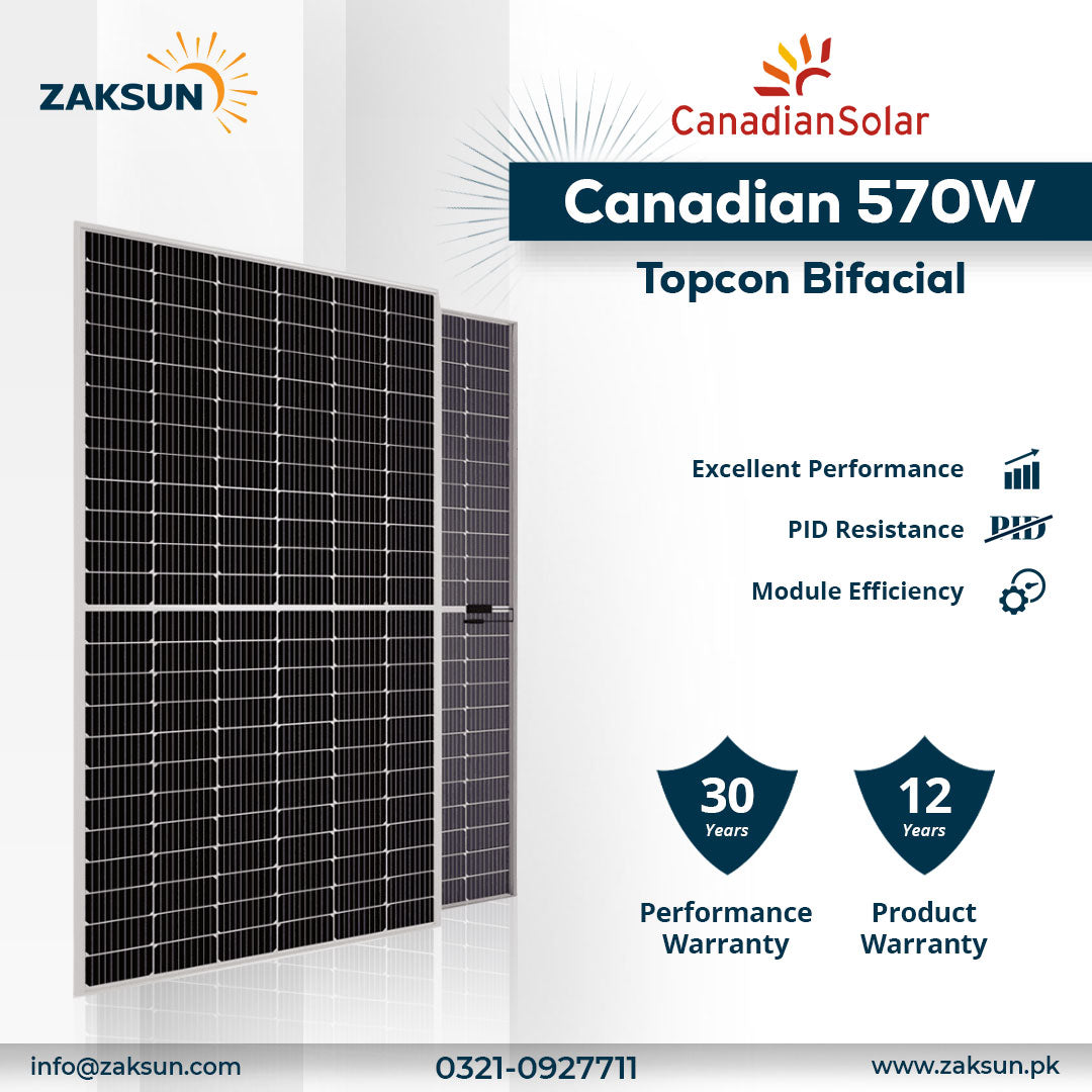 Canadian Solar Panel 570w Topcon Bifacial | ZAKSUN